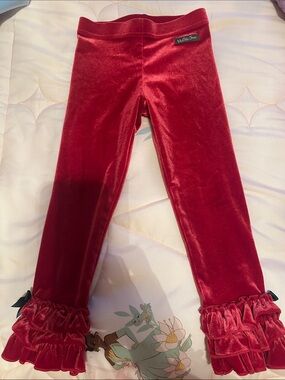 Matilda Jane Ruby Red Velvet Ruffle Hem Leggings